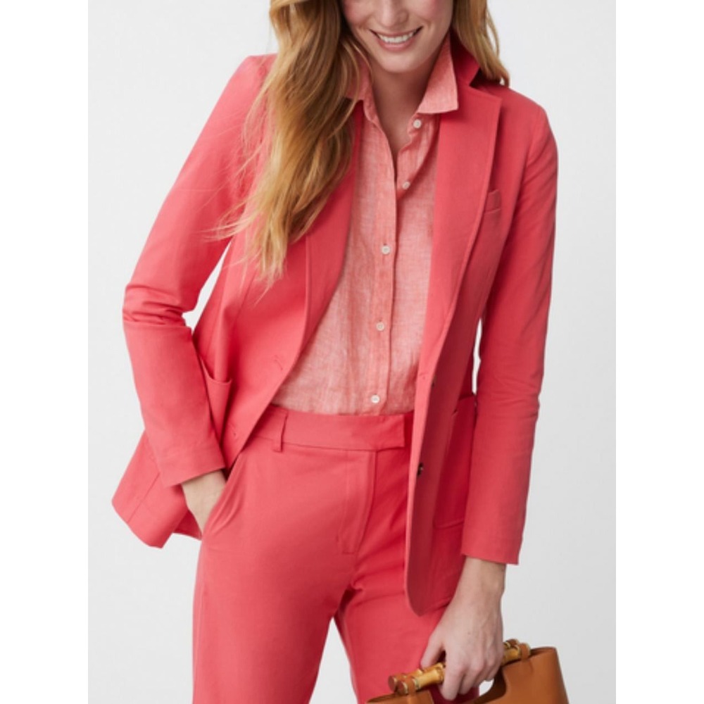 J.McLaughlin Coral Pink Cotton Linen Blend Two Button Blazer Jacket Size 0